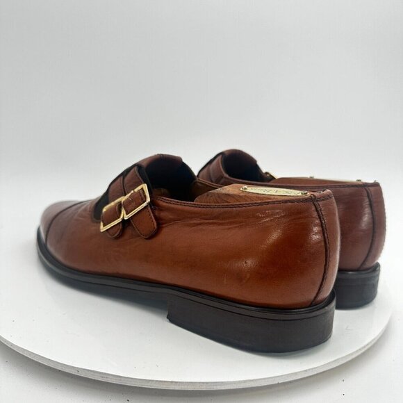 Fratelli Footwear Men Size 8.5M Brown Leather Cap Toe Double Buckle Dress Shoes - Picture 7 of 14